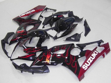 2005-2006 Suzuki GSXR 1000 Motorcycle Fairings - Glossy Black Red Flame