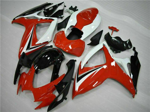 2006-2007 Suzuki GSXR 600/750 Motorcycle Fairings - White Red Glossy Black Stripe