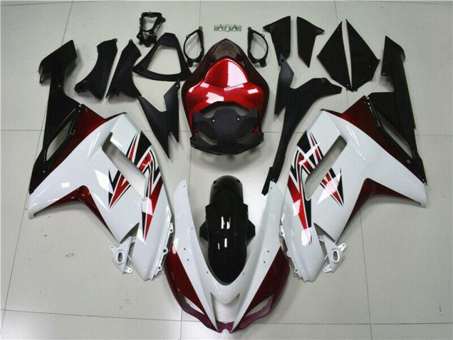 2007-2008 Kawasaki ZX6R Motorcycle Fairings - White Black Red