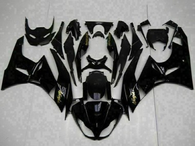 2009-2012 Kawasaki ZX6R Motorcycle Fairings - Glossy Black Gold Ninja