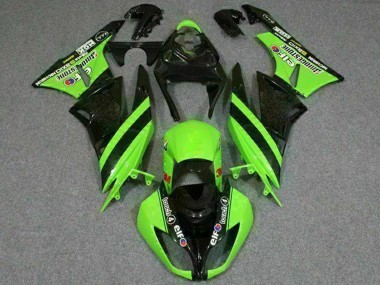 2009-2012 Kawasaki ZX6R Motorcycle Fairings - Green Glossy Black Elf Touch4 Bridgestone
