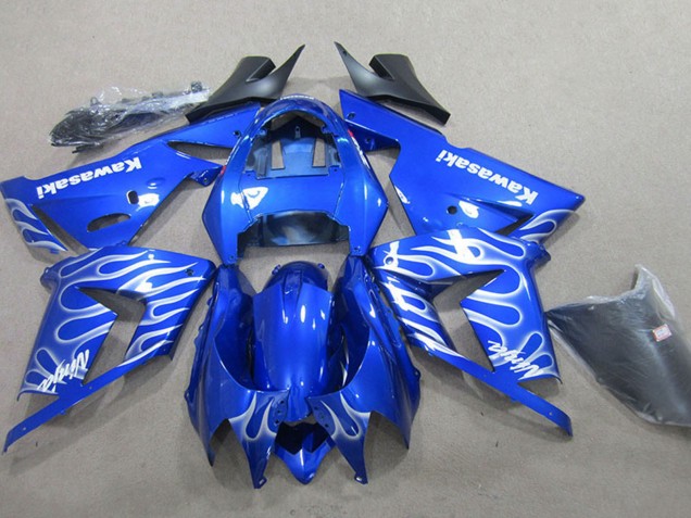 2004-2005 Kawasaki ZX10R Motorcycle Fairing - Blue White Flame