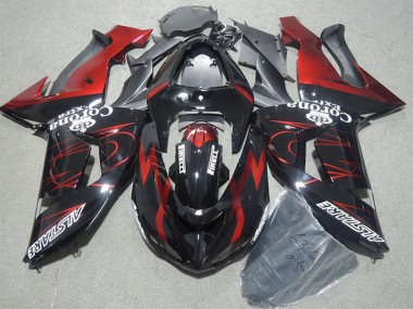2006-2007 Kawasaki ZX10R Motorcycle Fairings - Glossy Black Red Flame Alstare Corona Extra