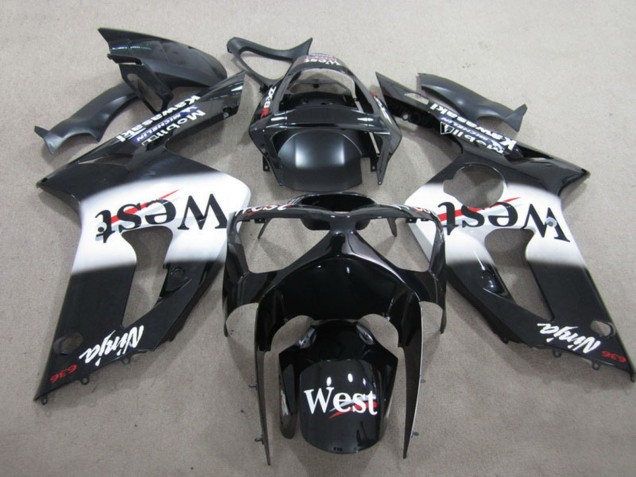 2003-2004 Kawasaki ZX6R Motorcycle Fairing - Glossy Black White West