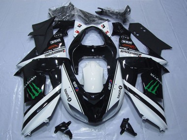 2007-2008 Kawasaki ZX6R Motorcycle Fairings - Black White Monster Touch4