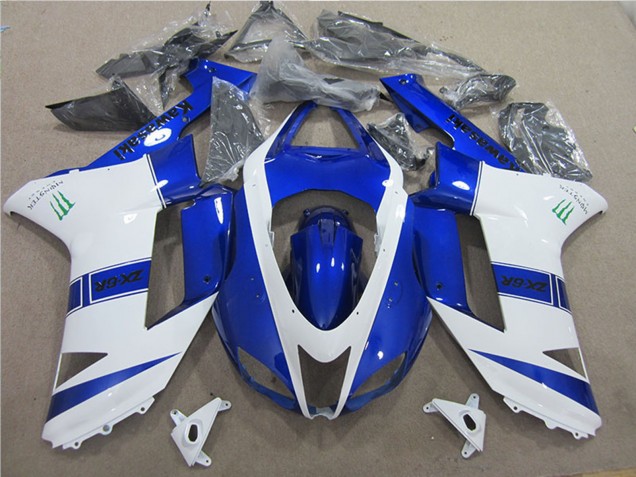 2007-2008 Kawasaki ZX6R Motorcycle Fairings - Blue White Monster
