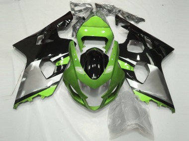 2004-2005 Suzuki GSXR 600 / GSXR 750 Motorcycle Fairings - Green Silver Glossy Black