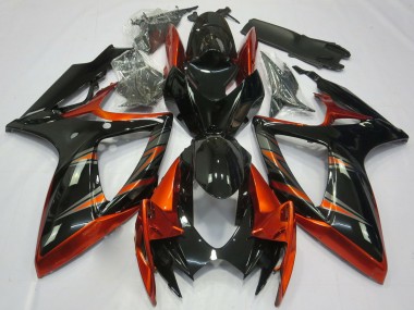 2006-2007 Suzuki GSXR 600 / GSXR 750 Motorcycle Fairings - Orange Glossy Black