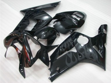 2003-2004 Kawasaki ZX6R Motorcycle Fairings - Glossy Black Grey Flame