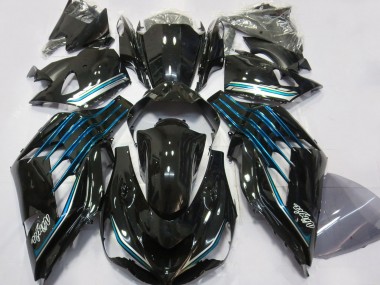 2012-2024 Kawasaki ZX14R Motorcycle Fairings - Glossy Black Light Blue