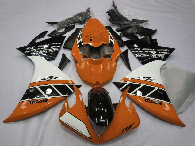 2012-2014 Yamaha R1 Motorcycle Fairings - Orange White Glossy Black