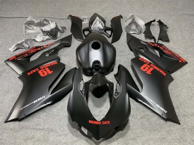 2011-2014 Ducati 1199 Motorcycle Fairings - Matte Black with Red Decals Mambo Cafe 19