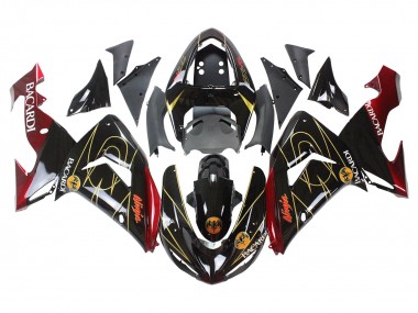 2006-2007 Kawasaki ZX10R Motorcycle Fairings - Black Red Gold BACARDI