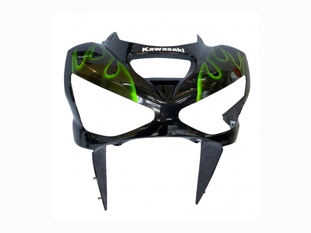 2003-2004 Kawasaki ZX6R Motorcycle Fairings - Glossy Black Green Flame