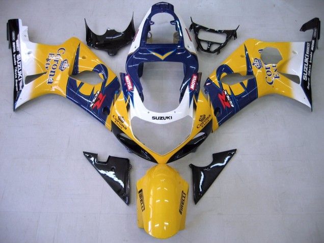 2000-2002 Suzuki GSXR1000 Motorcycle Fairings - Yellow Dark Blue White Motul Corona