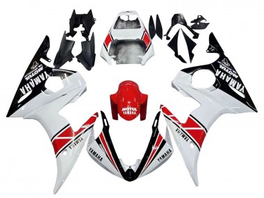 2005 Yamaha YZF 600 R6 Motorcycle Fairings - White Black Red Motul