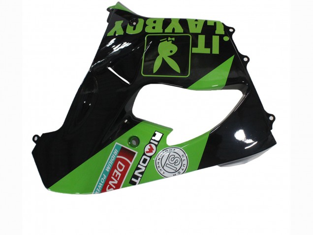 2000-2001 Kawasaki ZX9R Motorcycle Fairings - Green Black Playboy DENSO