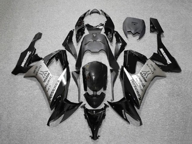 2008-2010 Kawasaki ZX10R Motorcycle Fairings - Glossy Black Grey Bridgestone Motul