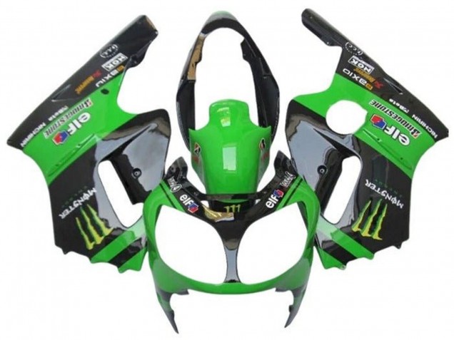 2002-2006 Kawasaki ZX12R Motorcycle Fairings - Green Glossy Black Elf Touch4 Monster