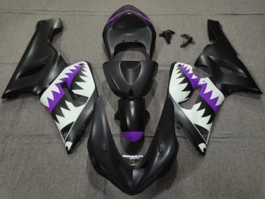 2005-2006 Kawasaki ZX6R Motorcycle Fairings - Matte Black White Purple Shark