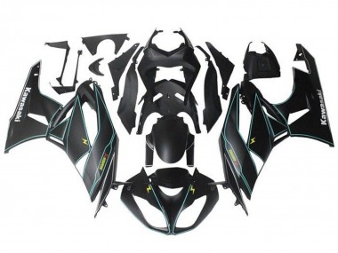2009-2012 Kawasaki ZX6R Motorcycle Fairings - Matte Black Blue Yellow Stripe