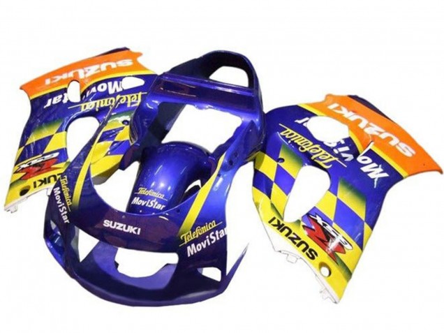 1996-2000 Suzuki GSXR 600 / GSXR 750 Motorcycle Fairings - Blue Orange Yellow Telefumica MoviStar