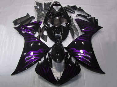 2012-2014 Yamaha YZF 1000 R1 Motorcycle Fairings - Glossy Black Purple Flame