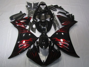 2012-2014 Yamaha YZF 1000 R1 Motorcycle Fairings - Glossy Black Red Flame