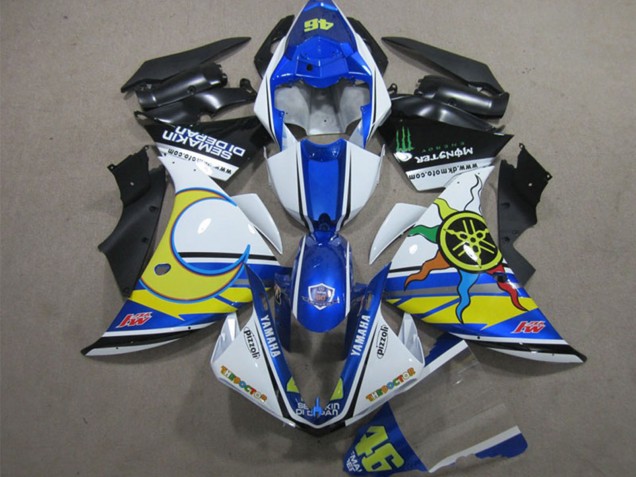 2012-2014 Yamaha YZF R1 Motorcycle Fairings - White Blue Yellow Black Pizzoli Semakin Didepan Monster