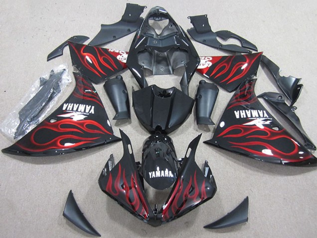 2012-2014 Yamaha YZF R1 Motorcycle Fairings - Glossy Black Red Flame