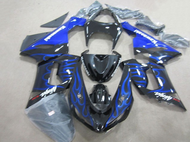 Black Blue Flame Ninja 636 05-06 Kawasaki ZX6R Motorcycle Fairings Black Blue Flame Ninja 636 05-06 Kawasaki ZX6R Motorcycle Fairings