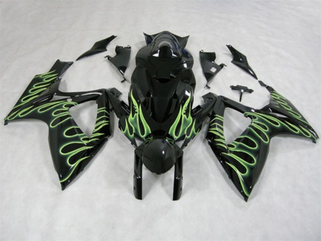 Black Green Flame 06-07 Suzuki GSXR 600 Motorcycle Fairings