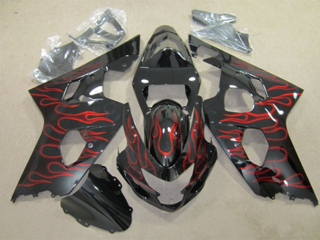 Black Red Flame 04-05 Suzuki GSXR 600 Motorcycle Fairings Black Red Flame 04-05 Suzuki GSXR 600 Motorcycle Fairings