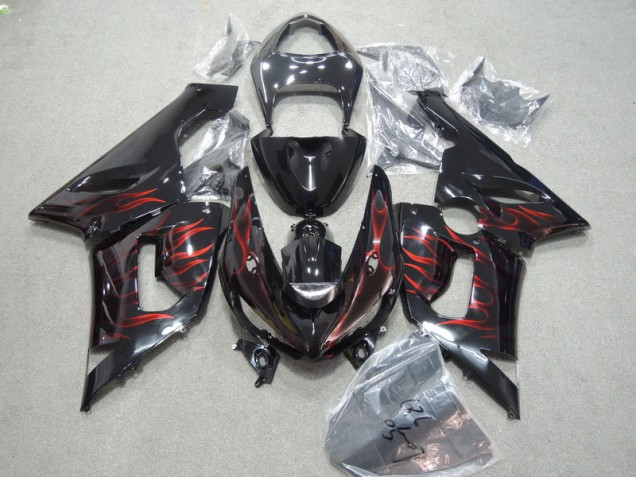 Black Red Flame 05-06 Kawasaki ZX6R Motorcycle Fairings Black Red Flame 05-06 Kawasaki ZX6R Motorcycle Fairings