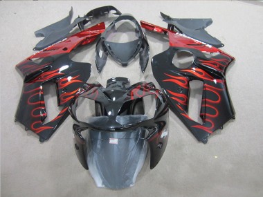 Black Red Flame 07-08 Kawasaki ZX6R Motorcycle Fairing