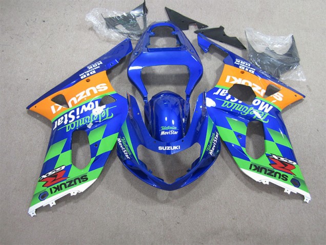 Blue Green Telefumia Movistar 01-03 Suzuki GSXR 600 Motorcycle Fairings Blue Green Telefumia Movistar 01-03 Suzuki GSXR 600 Motorcycle Fairings