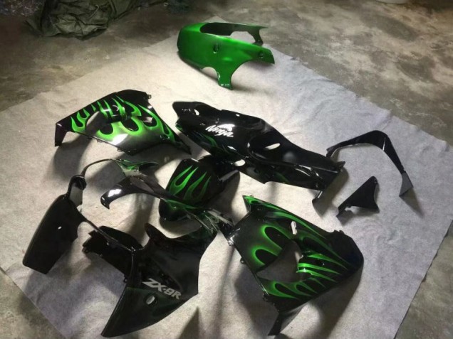 Glossy Black Green Flame 00-01 Kawasaki ZX9R Motorcycle Fairings Glossy Black Green Flame 00-01 Kawasaki ZX9R Motorcycle Fairings