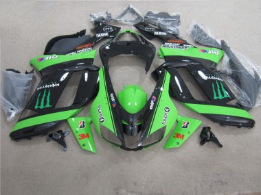 Green Black 3M Monster 07-08 Kawasaki ZX6R Motorcycle Fairings