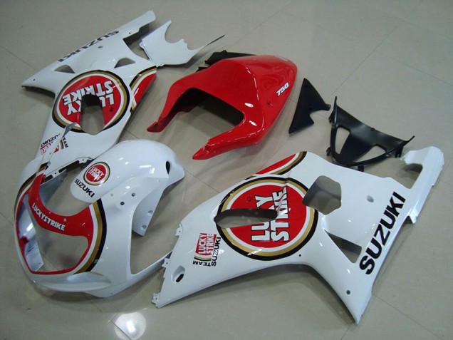 Red White Lucky Strike 01-03 Suzuki GSXR 750 Motorcycle Fairings Red White Lucky Strike 01-03 Suzuki GSXR 750 Motorcycle Fairings
