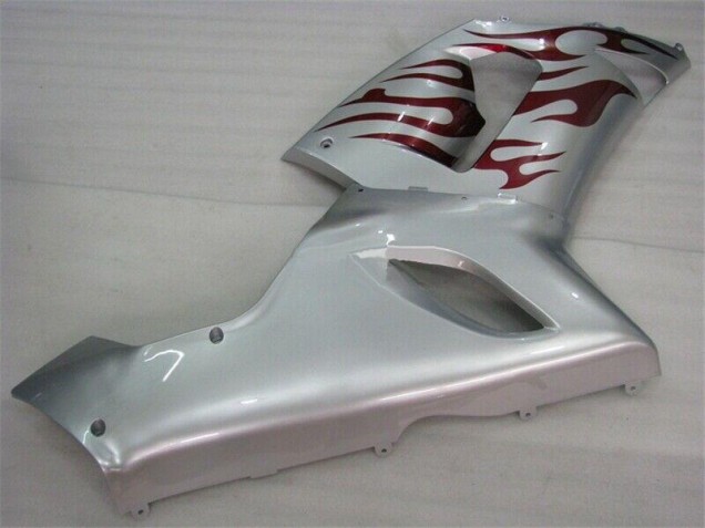 Silver Red Flames 05-06 Kawasaki ZX6R Motorcycle Fairings Silver Red Flames 05-06 Kawasaki ZX6R Motorcycle Fairings
