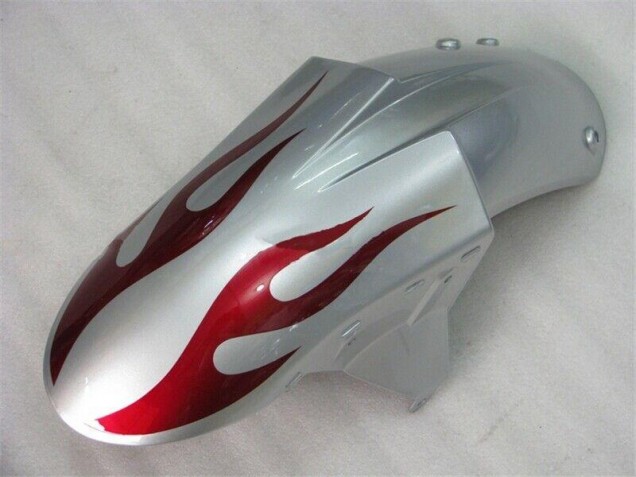 Silver Red Flames 05-06 Kawasaki ZX6R Motorcycle Fairings Silver Red Flames 05-06 Kawasaki ZX6R Motorcycle Fairings