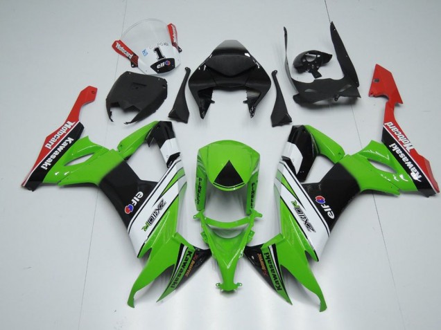 White Black and Green 08-10 Kawasaki ZX10R Motorcycle Fairings