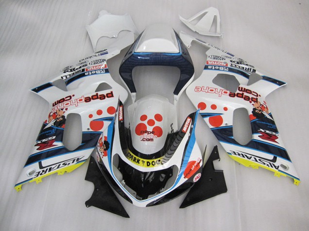 White Blue Dark Dog 01-03 Suzuki GSXR 600 Motorcycle Fairings White Blue Dark Dog 01-03 Suzuki GSXR 600 Motorcycle Fairings