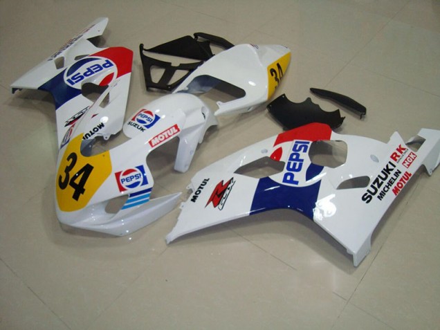 White Blue Pepsi 34 04-05 Suzuki GSXR 750 Motorcycle Fairings White Blue Pepsi 34 04-05 Suzuki GSXR 750 Motorcycle Fairings