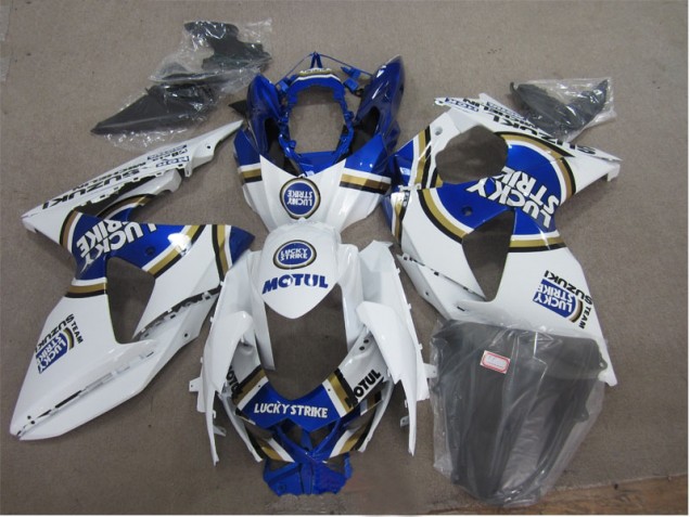 White Lucky Strike Blue Motul 09-16 Suzuki GSXR 1000 Motorcycle Fairings