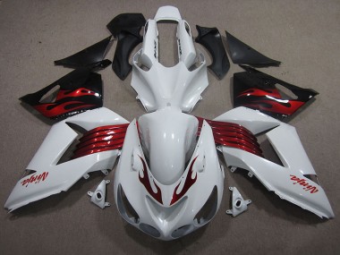 White Red Ninja 06-11 Kawasaki ZX14R ZZR1400 Motorcycle Fairings