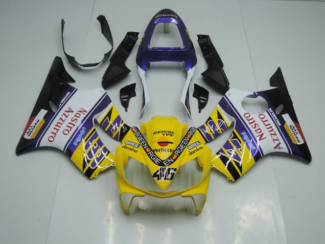 Yellow White Nastro Azzurro 01-03 Honda CBR600 F4i Motorcycle Fairings Yellow White Nastro Azzurro 01-03 Honda CBR600 F4i Motorcycle Fairings